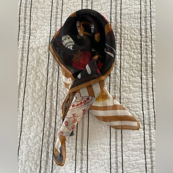 Vintage A. Brod tea flower fruit lemon strawberry scarf bag scarf neck scarf - Picture 5 of 7